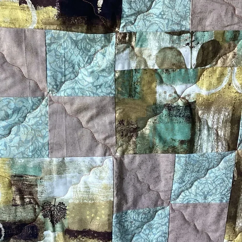 NWT Hand Crafted Greens and Golds Nature Prints Lap Quilt